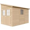 TIMBELA Casa da giardino in legno naturale (senza parete laterale) 318x216 cm/6 m²- Magazzino esterno con finestre - Capanno da giardino - Bici, Deposito attrezzi e rimessa TIMBELA M339