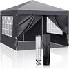 LEADZM Gazebo 3x3m Pieghevole con 4 Pareti Laterali, Tenda da Giardino Regolabile in Altezza Impermeabile UV 50+ Antivento con Borsa da Trasporto (Antracite, 3x3m-4)