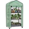 Outsunny Mini Serra da Giardino con Copertura in PE e 3 Ripiani, Serra da Balcone con Ruote e Porta Avvolgibile, 69x49x130cm, Verde