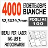 Agendepoint.it - Etichette Adesive 52,5x29,7 Scatola 100 Fogli A4 4000 Etichette Stampa Laser E Inkjet