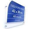 adv-smart Targa Porta Avvisi da parete in Plexiglass formato A3 orizzontale L 42 x h 30 cm, Poster, Info, messaggio, Cartella, con distanziatori