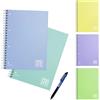 Blasetti One Color PPL Pastello - Set Quaderni 2 Pezzi Spirale A4+ (22,2x29,7 cm), 80 Fogli 80 g/m², Quadretti 4 mm (4M), Microperforati con Fori Archiviazione, Copertina in Plastica, Colori Assortiti