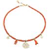 Silvia Creations And Co Collana Girocollo Estiva Corallini Arancio con Ciondolo Rametto Corallo in Acciaio Color Oro e Charms a Tema Mare Color Oro e Color Arancione