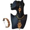 Generic Brown Complete Macrame Jewelry SET Autumn Leaves with Vintage Pendant with Box