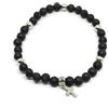Generic Bracciale uomo con perle di pietra lavica da 6mm e croce in acciaio