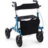 COSTWAY Deambulatore con Seduta 2 in 1, Rollator Pieghevole per Anziani con 4 Ruote, Maniglie Regolabili in Altezza 81-94cm, Portaombrelloni e Borsa Portaoggetti, Carico Massimo 160 kg (Blu)