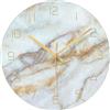 Folpus Orologio Marmorizzato in Vetro Decorativo per, Arredamento Moderno per Camera da Letto in Marmo AntiGraffio da 12 Pollici, Ciano