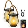 FLKWOP Kaliqo - Lanterna solare da esterno impermeabile, lanterna solare a fiamma tremolante, lanterne a fiamma sospesa in corda di canapa Kaligo per decorazioni da giardino, modalità di ricarica