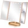 Infitrans Specchio con Luce,Specchi da Tavolo con Touch Screen Tri-Fold, ingrandimento 1x / 2X / 3X e Caricatore USB o Wireless, Luce LED Regolabile a 180 ° per Il banco da Viaggio (Oro)