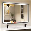 STARLEAD 70x100cm Specchio-Bagno-con-Luce e Mensola, Antiappannamento, Specchio-LED-Bagno-Retroilluminato Bimmerabile a 3 Colori, Funzione Memoria, Vetro Temperato, CRI90+, IP44, Orizzontale/Verticale