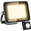 RIGIDON 20W Faretto LED con Sensore di Movimento, 2000 LM Proiettore Faro Led Esterno 3000K Bianco Caldo Luci di Sicurezza, IP66 Impermeabile Faretti LED per Giardino Garage Patio Terrazza Cortile