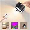 Coollamp Luci da parete a batteria, aplique pared interior con telecomando, 15 luci bianche calde d'ambiente RGB, 4 dimmer, rotazione a 360°, applique ricaricabile per camere da letto lettura