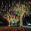 HULX Luci della Pioggia di Meteoriti del LED, 30cm 8 Tubi 144LED luci della Stringa Solare Luci da Pioggia Cadenti Impermeabili con 8 Modalità (Multicolore)
