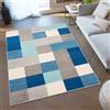 TAPISO Lazur Tappeto Soggiorno Pelo Corto Design Moderno Motivo Geometrico Astratto Quadrati Mosaico Grigio Blu Cameretta Stanza Ragazzi Salotto Camera Oeko-Tex 60 x 100 cm