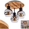 hofstein Lampada a soffitto Vouhet, lampada a soffitto in metallo/MDF/vetro in nero/ottica legno/colori fumo, 3 luci, attacco E27, lampada dal design moderno, senza lampadina/e