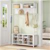 Hzuaneri Appendiabiti Ingresso con Panca Scarpiera, 12 Scomparti per Scarpe, 13 Ganci Attaccapanni, 31 x 110 x 187 cm, Industriale, per Corridoio, Ingressom, Bianco HT17913W