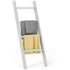 LIFEZEAL Scaffale per Coperta, Portasciugamani da Terra, Porta Salviette, Sciarpe, Tappeti, Vestiti, Scala a 4 Ripiani da Appoggiare, per Bagno, Cucina, in Legno di Pino, Max 80kg, 50x8x137cm (grigio)