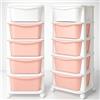 SPRINGOS Scaffale in plastica su ruote con 5 cassetti, organizer per giocattoli e cameretta dei bambini, colori pastello, sicuro e pratico