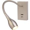 Meanyee Lampada da lettura da parete, lampada da comodino a collo di cigno con interruttore/porta di ricarica USB/regolabile, 3 W 3000 K, finitura nichel spazzolato, MY-WN198N