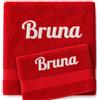 Manifattura Tessile Set Asciugamani Spugna Rosso - Set Viso e Ospite Personalizzati con Nome Ricamato, 100% Cotone Morbido e Assorbente, Ricamo Artigianale, Idea Regalo Uomo Donna