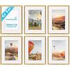 PHOTOLINI Set di 6 cornici per poster 30x40 cm con passe-partout 20x30 cm oro legno MDF, plexiglass infrangibile, da parete, accessori inclusi - per foto, immagini e poster