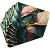 MG Design Set di 6 tovagliette in sughero - Leaves with gold 1 - 30 × 40 cm - resistenti al calore, antiscivolo e facili da pulire, con base in sughero naturale