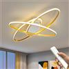 J.SUNUN Plafoniera LED Soffitto Dimmerabile Soggiorno Lamp Moderno 3-anelli ellittici Designer Lampada a Sospensione Cucina Sala pranzo Ufficio Scala Camera da letto Lampadaro(Gold,74x52x8CM)