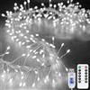 EONANT Fee ghirlanda luminosa, USB fuochi d'artificio a grappolo a forma di stella con telecomando e timer, per camera da letto, giardino, terrazza, matrimonio, Natale, festività (Bianco, 6M 200LED)