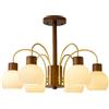 KCO Lighting 6-Luci Lampadarios In Vetro Latte Ribbed Farmhouse Rustico Legno di Noce Lampadario Frosted White Globe Lampada a sospensione Mid Century Modern Gold Lampadario Sputnik Plafoniera