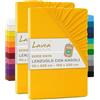 Lavea® Set 2 Lenzuola con Angoli Singolo 90x200 cm - 100% Cotone Morbido e Traspirante - per Materassi alti fino a 20 cm - con Elastico in Jersey - Giallo Oro