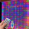 damastoreitalia Tenda Luminosa LED 300 Luci 3x3 m con Telecomando, 8 Giochi di Luce, Cavo Silver, Alimentazione USB 5V, Ganci per Appenderla, Luce multicolor per Finestre, Pareti e Decorazioni Natalizie (Multicolor)