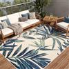TAPISO Patio Tappeto Salotto Esterno Pelo Corto Design Moderno Motivo Floreale Foglie Palma Effetto 3D Blu Beige Sala Camera Terrazza Balcone Outdoor Indoor Oeko-Tex 120 x 170 cm