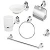 FLORENZI RUBINETTERIE Set Accessori Bagno 6 Pezzi Florenzi Rubinetterie - Montaggio a Parete - Vetro Satinato/Trasparente - Porta Sapone, Portarotolo, Portasciugamani - Ideale per Casa, Hotel e B&B