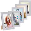 PHOTOLINI Cornici 10x15 cm argento legno MDF, set di 5 cornici larghe, moderne, plexiglass infrangibile, da tavolo o da parete, accessori extra - per una parete dal look raffinato