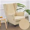WJHDWYD 2-Pezzi Copripoltrona con Orecchie Elasticizzato, Tinta unita jacquard Addensare Strandmon Copridivano da 1 Posto con Fodera per Cuscino, Lavabile, per Soggiorno Camera(Beige)