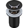 BALNEO Tappo per Lavello Universale Click Cone Pop-Up Nero, Ottone, Antiruggine, 4 Guarnizioni, Guarnizione, Raccordo di Scarico, 62mm X G1 1/4, con Troppopieno, e Click