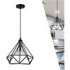 Chao Zan Lampadario a Sospensione Vintage Industriale a forma di diamante lampada in metallo E27 lampada da soffitto Gabbia Luci pendente sala da pranzo, soggiorno, Camera da letto, bianco rosso verde (Nero)