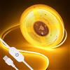 HEGEHE - Striscia LED COB Flessibile 5V Dimmerabile [0.5M,Giallo], Alimentazione USB, 320 LED/m, Tagliabile, CRI85+, Ideale per Camera da Letto, Cucina, Sala Giochi, Soggiorno e Negozi