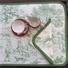 Ricami Fiorentini Baldi Set colazione con tovaglietta americana e tovagliolo. 100% Cotone toile de jouy. Prodotto Artigianale Toscano (americana, verde)