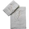 RICAMI FIORENTINI BALDI Asciugamani INIZIALI Ricamate, Set 2 Pezzi Spugna da Bagno, Viso+OSPITE, Asciugamani cifrati in Spugna di Cotone 100% Made in Italy (Lettera F)
