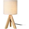 lux.pro Lampada da Tavolo con Paralume Cilindrico in Lino e Struttura a Treppiede in Legno Lampada da Comodino per Soggiorno Camera da Letto - Beige