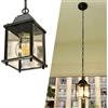 XINYASEE Sospensione Lanterna per Esterni E27,Lampadario a gabbia in metallo creativo,Lanterna a sospensione quadrata ,Lampada a sospensione per esterni con catena regolabile in altezza (A)