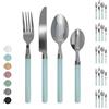 IlGruppone Servizio 24 Pezzi Posate Tavola Acciaio Inox Manici Colorati Tinta Unita Colori Moderni 6x Forchetta Coltello Cucchiaio Cucchiaino Lavabili Lavastoviglie Certificate Contatto Alimenti - Azzurro