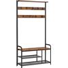 VASAGLE Appendiabiti con Scarpiera, Mobile Ingresso con 9 Ganci Rimovibili, Panca, Mensola, 30 x 85 x 180,5 cm, Corridoio Camera da Letto Appartamento, Moderno, Marrone Vintage e Nero HSR409B01