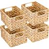 HMF Cestino portaoggetti HMF intrecciato in giacinto d'acqua, cestino decorativo con manici per riporre oggetti in bagno, cucina e zona giorno | Set da 4 | Dimensione S | 22 x 17 x 12 cm | Naturale