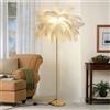 pombconw Lampada piume di struzzo, lampada da terra oro con piuma bianca rosa blu Luce dimmerabile adatta per regalo alla figlia adatta per camera da letto e soggiorno (white )