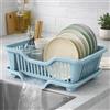 Home in Smart Scolapiatti con Vassoio Raccogligocce Rimovibile, Portaposate Integrato, Organizer per Piatti Bicchieri e Posate, Asciugatura Rapida, 44×23×17 cm (Azzurro)