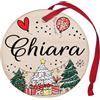 Corredino Neonato Pallina di Natale Personalizzata con Nome Chiara, cerchetto piatto per Decorazione Natalizia con Nastro Rosso - made in Italy - Addobbo Albero diametro 8 cm in Legno, nome Chiara