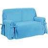 SaRani Copridivano FIOCCO con Laccetti, Tessuto Pesante per Tappezzeria, Vestibilità Universale e Copertura Totale del Divano, Produzione Sartoriale Italiana (Turchese, 3 posti)