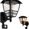 EDO Applique da Parete Esterna E27 IMMA SENSOR Nera con Sensore di Movimento - Moderna Lampada da Parete - Illuminazione Impermeabile IP44 - Elegante Lanterna per Giardino, Terrazza e Facciata